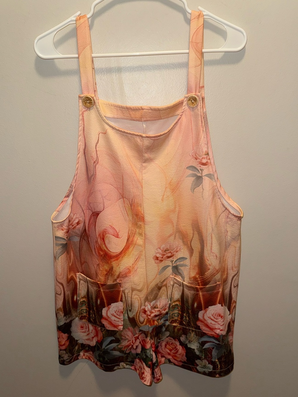 Floral Peach Playsuit Romper with Pocket Detail